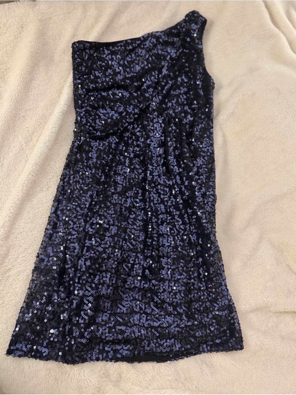 Jessica Howard One-Shoulder Navy Sequin Cocktail Dress - Picture 2 of 4